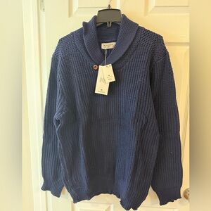 Men's Shawl-Collar Crewneck Sweater in Navy